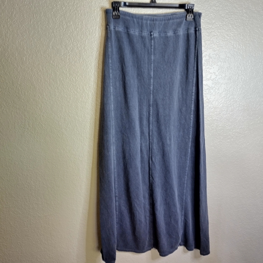 Poetry Gray Striped Hemp & Cotton Maxi Pull On Skirt lagenlook Sz 6